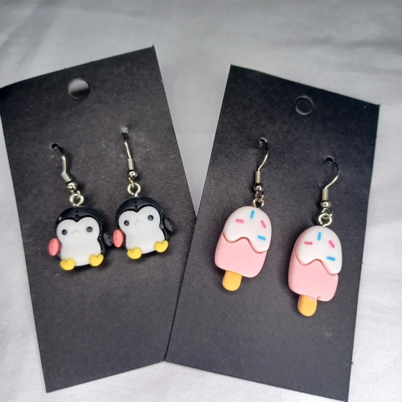 Handmade penguin and Popsicle earrings - Picture 2 of 4
